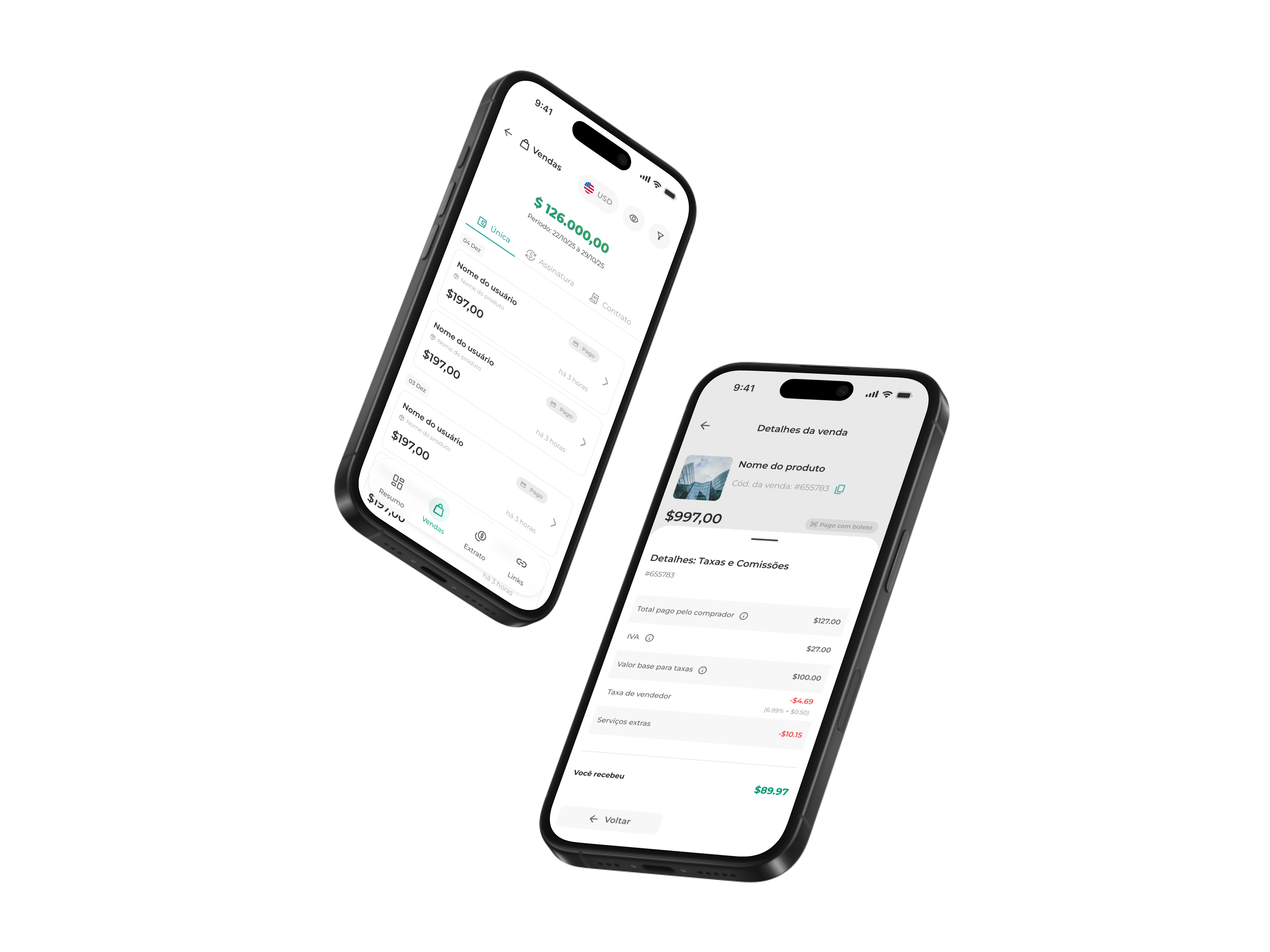 Mockups do app da Greenn (dois celulares)